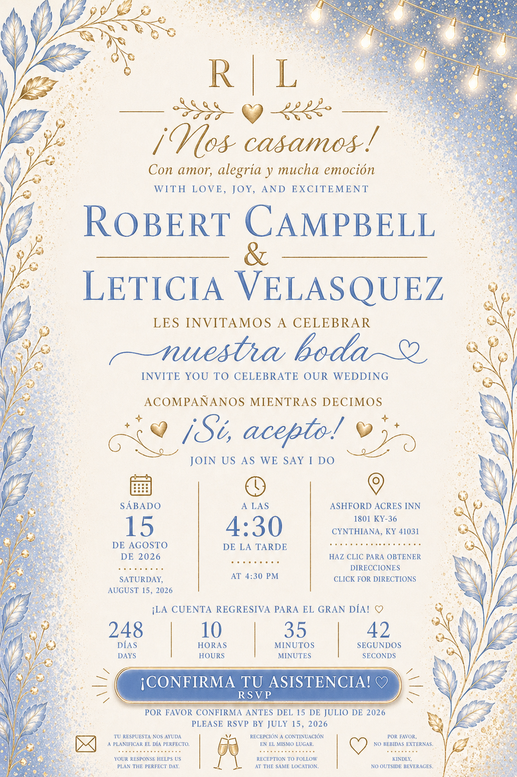 Robert Campbell and Leticia Velasquez wedding invitation